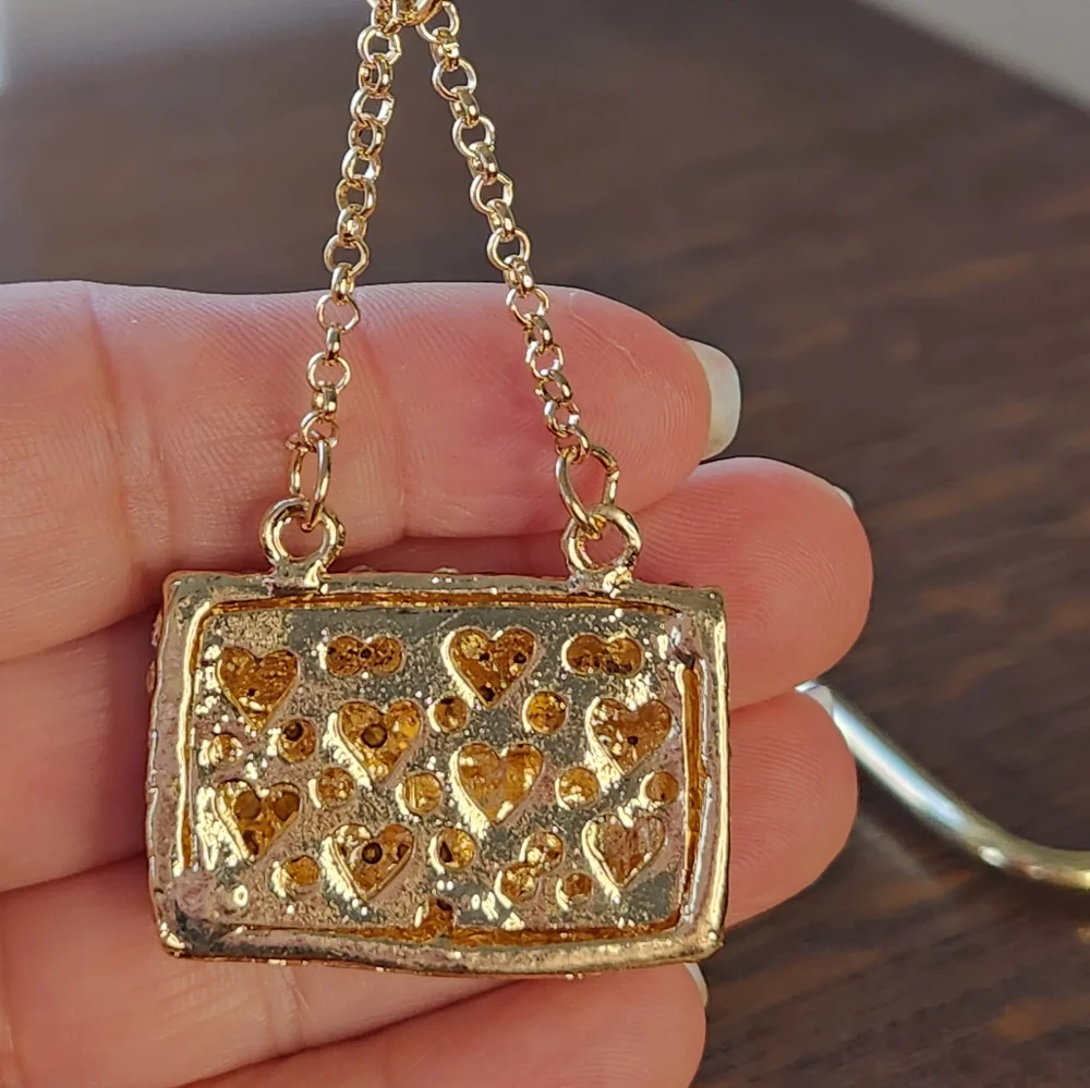 NWT STUDDED CHAIN STRAP HANDBAG BAG CHARM metal and crystals - Picture 3 of 3
